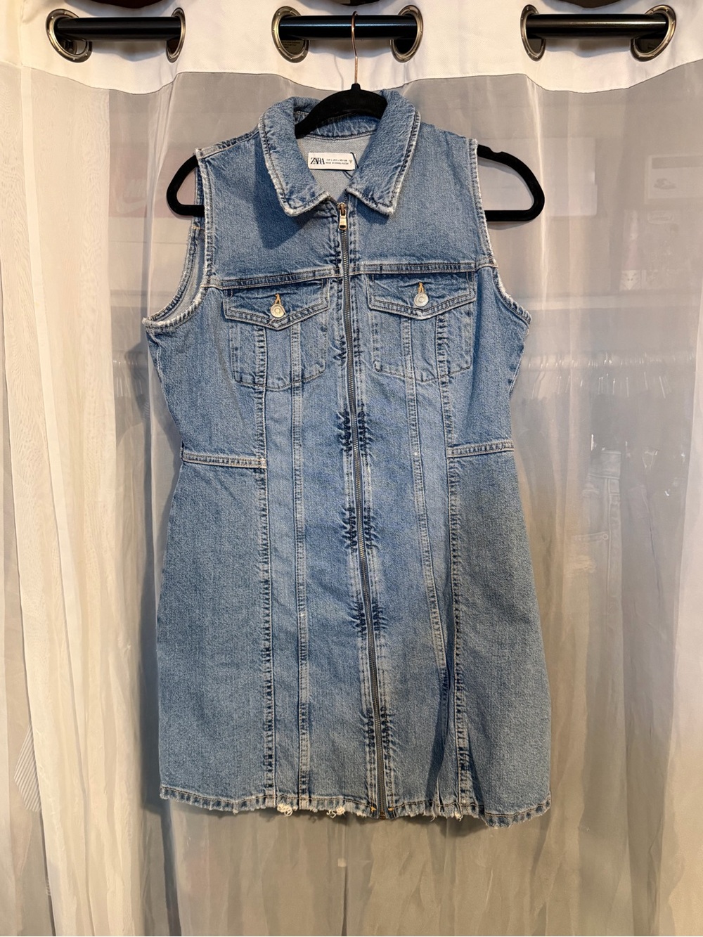 Zara Light Blue Sleeveless Denim Zip Dress